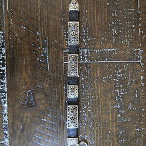 Western Faux Leather Bracelet Silver Tone Metal Accents Boho Festival Cowgirl